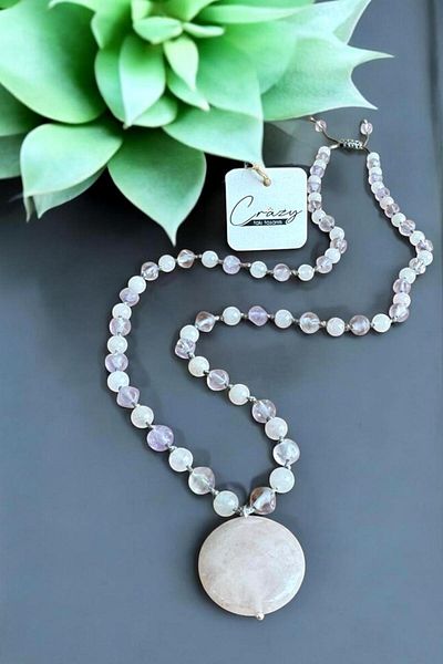 CRAZY TAKI TASARIM Lavender Amethyst & Rose Quartz Necklace, 60-70 cm Long Women Time