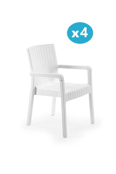 Omnipazar SY-2527 Royale Hasır Desenli Rattan Bahçe Koltuk Sandalye 4'lü Set