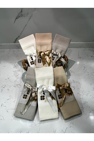 LADERA 6’lı kanaviçe işlemeli mutfak havlusu set 45x70