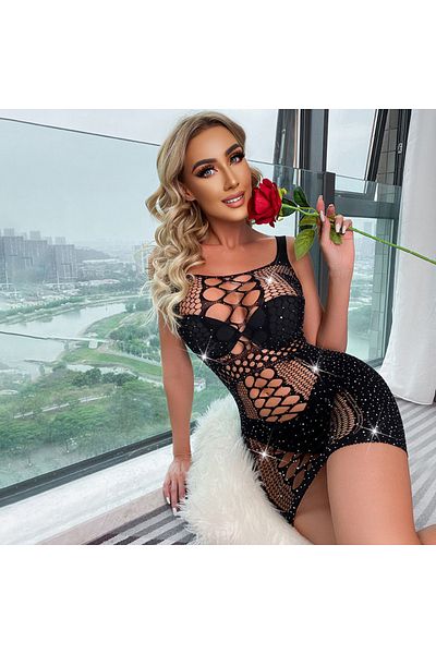 RENKLİFİRSATLAR Women's Strappy Black Stone Mini Dress