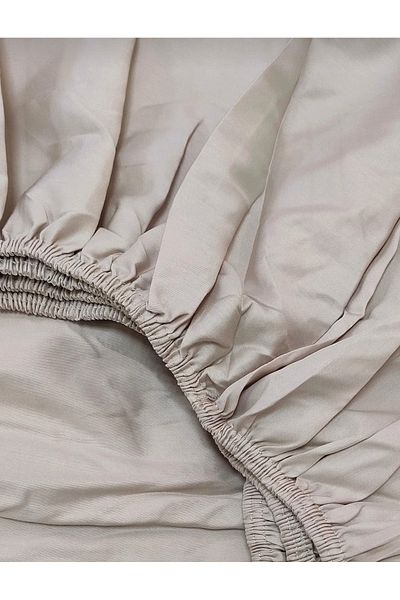 COLLESSİA 100% Cotton Satin Fitted Double Elastic Sheet Set Sheet Set with Pillow - Stone