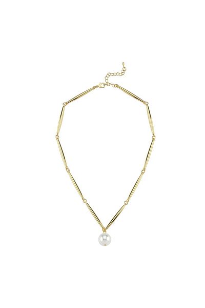 CHARMLUCKY Steel Pearl Bone Stick Necklace