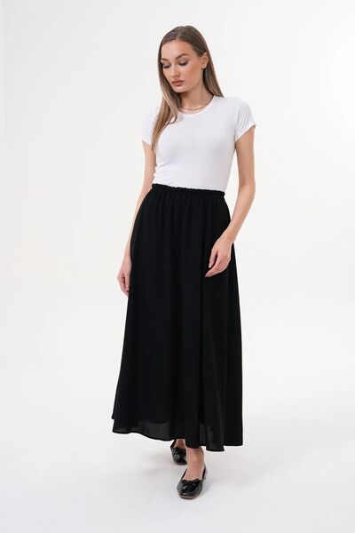 medipek   Women's Black Crepe Fabric Hijab Flared Skirt with Pockets