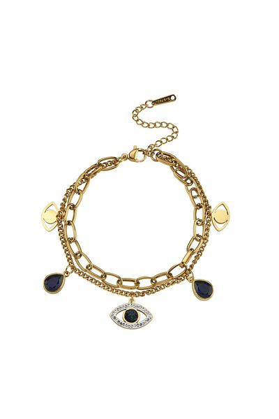 CHARMLUCKY Steel Evil Eye Charm Bracelet
