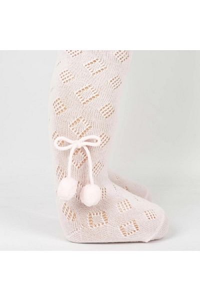 Katamino Baby Girl Pantyhose with Pom-Pom Accessories on the Side, Self-Patterned