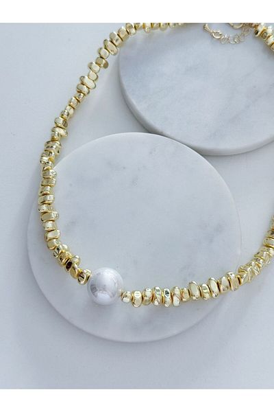 CHARMLUCKY Steel Pearl Pebble Necklace
