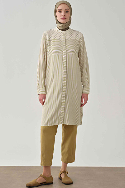 Tuğba Puantiye Garnili Çizgili Tunik