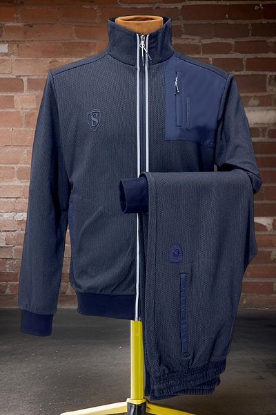 BESSA Ανδρικό σετ αθλητικής φόρμας Navy Blue με φερμουάρ και τσέπη με ίσιο πόδι από κηρήθρα