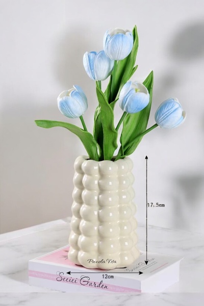 PICCOLA VITA Φωτεινό λευκό βάζο | Μοντέρνο σχέδιο κωνικό βάζο με φυσαλίδες | Γυαλισμένο βερνίκι 17 εκατοστών