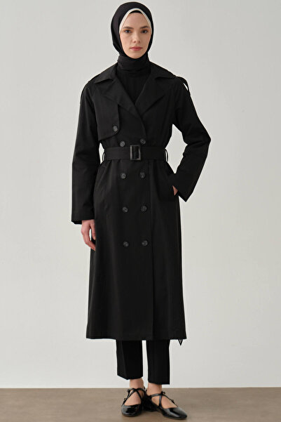 Tuğba Kemerli Apoletli Trençkot - Siyah