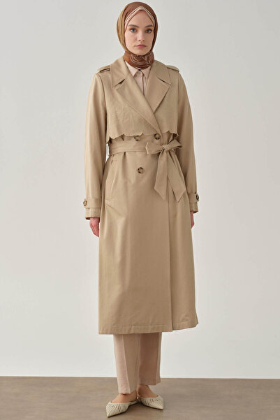 Tuğba Rüzgarlık Nakış Detaylı Trençkot - Taş