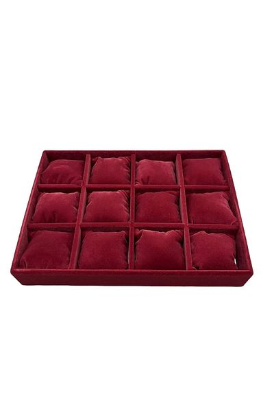 MeGass Dekor Domestic Production Suede Fabric Burgundy Color 34/24 cm 12 Padded Drawer Inside Jewelry Box