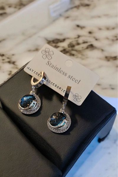 m mavi deniz accesories Steel Earrings Sky Earrings Silver Color Earrings Sky Earring