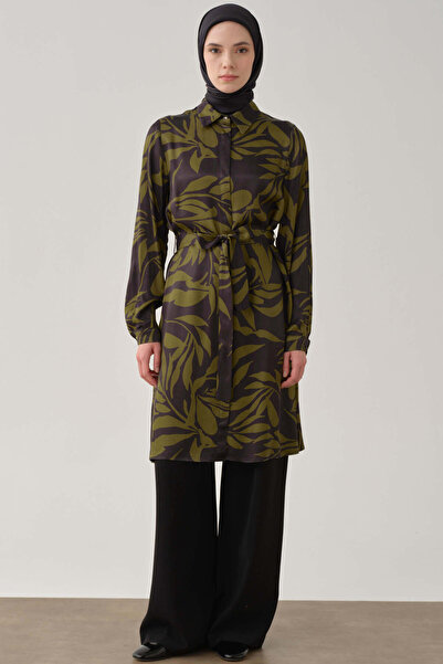 Tuğba Floral Desenli Viskon Tunik - Olive