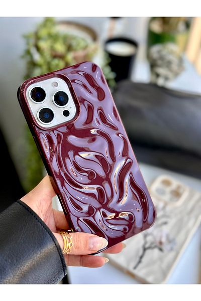 Go Aksesuar iPhone 16 Promax Compatible 3D Embossed Glossy Claret Red Silicone Case