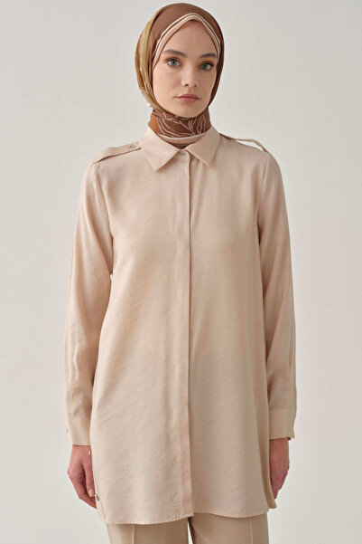Tuğba Apoletli Gizli Patlı Tunik - Bej