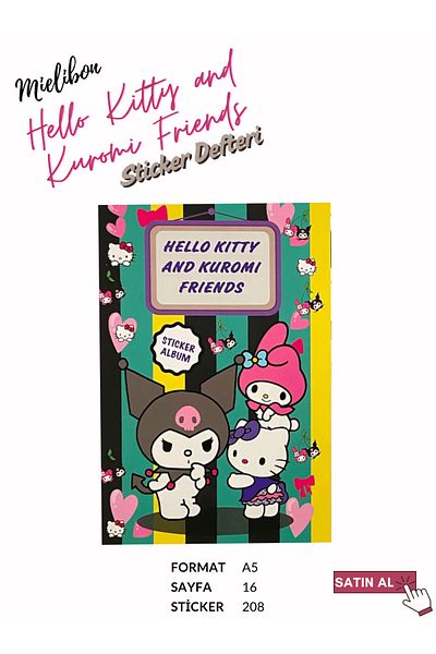 Mielibon Hello Kitty and Kuromi Friends Sticker Notebook 16 Sheets 208 Stickers
