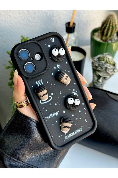 Go Aksesuar حافظة سيليكون بتصميم كوكي أسود ثلاثي الأبعاد متوافقة مع آيفون 16 مع لعبة