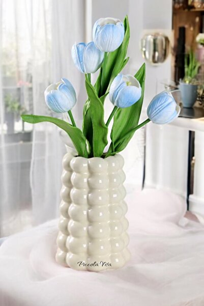 PICCOLA VITA Vasă albă strălucitoare | Vasă conică cu design modern cu bule | Lacuit lucios 17 CM