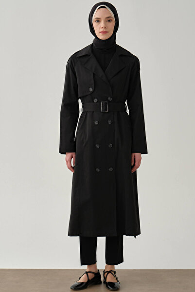 Tuğba Kemerli Apoletli Trençkot - Siyah