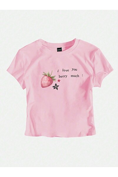 over head oh Tricou pentru femei roz Y2K I Love Berry cu imprimeu Bayb