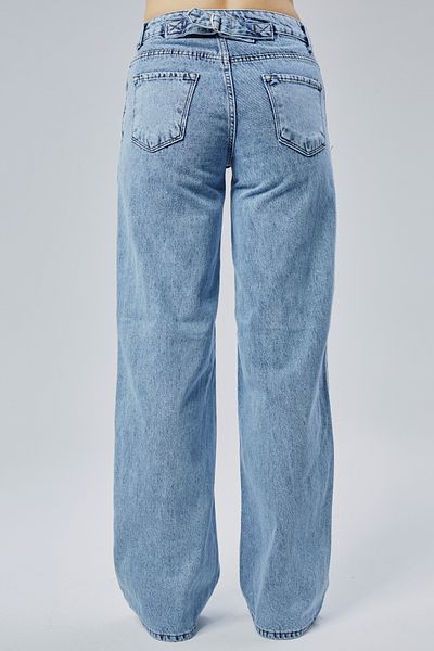 geenz manifacture Pantaloni de damă Bagfi cu talie înaltă, cu cataramă reglabilă, albastru zăpadă