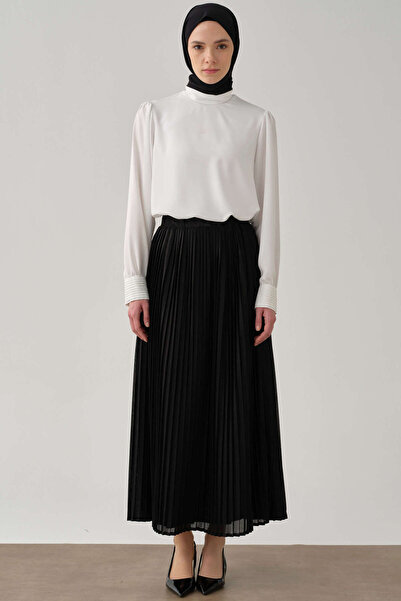 Tuğba Beli Lastikli Plise Etek - Siyah
