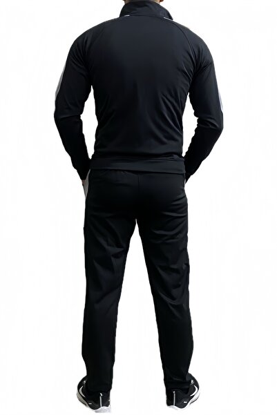 Teodora Demaria Unisex Siyah Dalgıç Kumaş ( Gri ) Detaylı Eşofman Takımı - Spor / Günlük / Oversize Rahat Kalıp