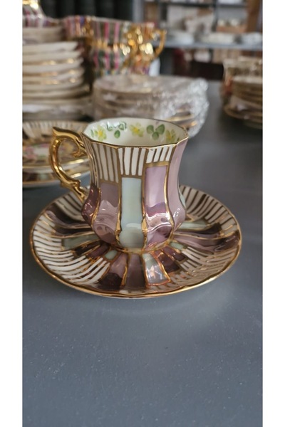 Handmade ESTERHOMEDECOR 6 kişilik el boyama porselen kahve fincan takımı