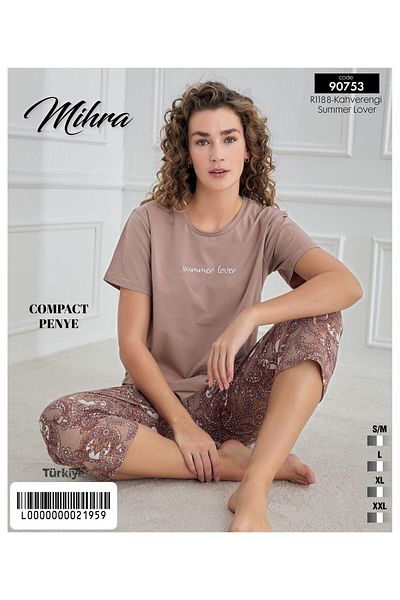 Mihra Γυναικείο Σετ Πιτζάμες με κοντό μανίκι με λαιμόκοψη με λαιμόκοψη χτενισμένη βαμβακερή λύκρα Capri 90753k - 1 τεμάχιο