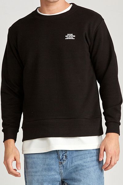 WERRONİ Men's Black Oversize Printed Sweatshirt