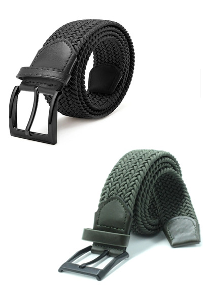 derikem Curea Ikil tricotată elastică 3,5 cm Curea cauciuc neagră și verde un...