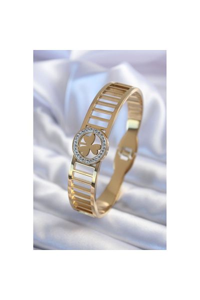Skygo 316L Steel Gold Color Zircon Stone Clover Model Women's Handcuffs - Tj-Bb5589