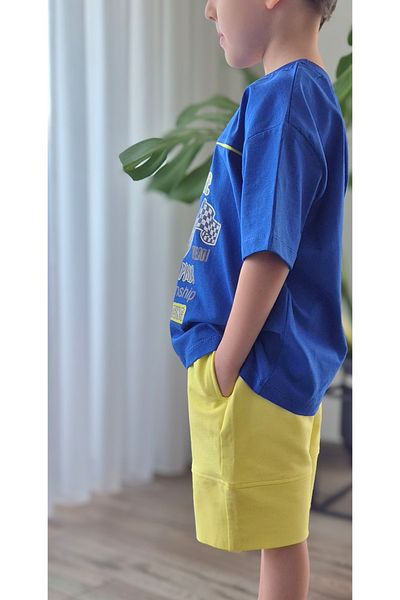 BALKABAĞI Grand Prix Bias T-Shirt Yellow Shorts Boys Summer Cotton Comfortable Set