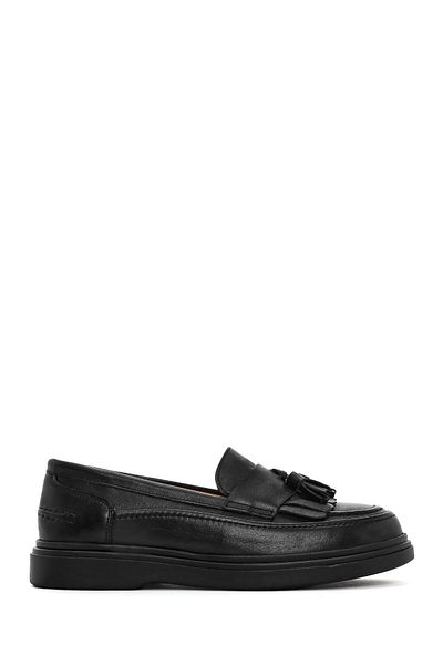 Derimod Women's Black Tasseled Leather Loafer 25Sfd 510218