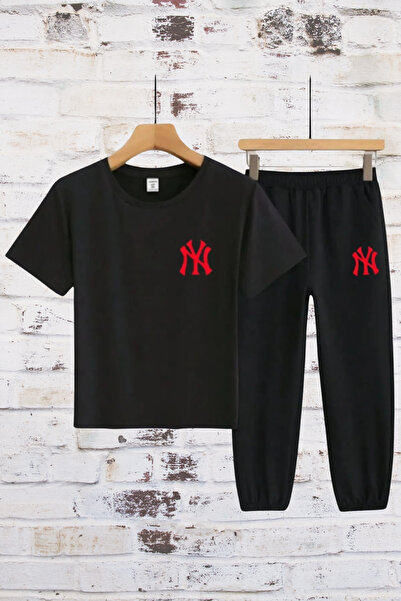 Wish BF Set tricou și pantaloni scurți pentru băieți și fete „NY” cu imprimeu
