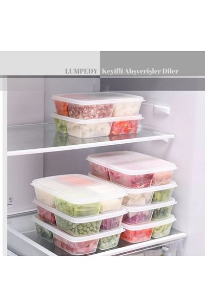 Lumpedy 10 Pieces 4 Compartment Kitchen and Refrigerator Organizer Storage Box Container 1000ml