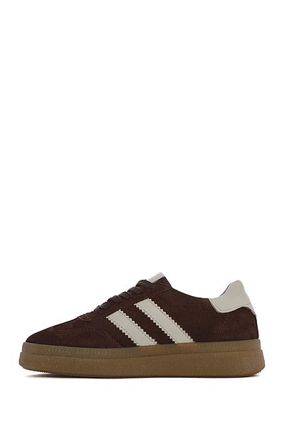 Derimod Women's Brown Lace-Up Thick Sole Suede Leather Sneaker 25Sfd 511010