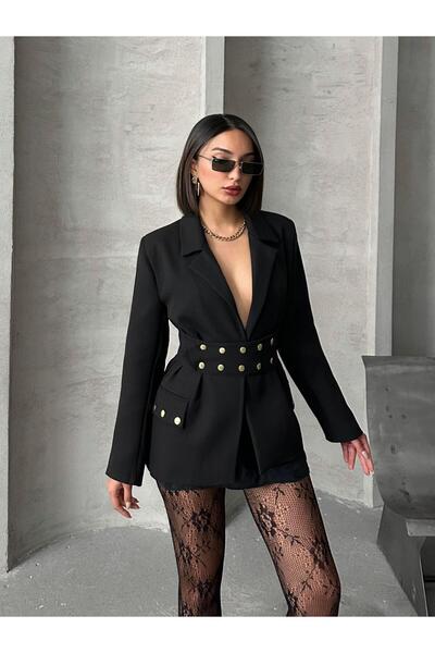 FERZOLAİO Black Double Breasted Jacket with Staple Buttons