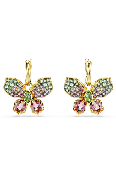 Swarovski Idyllia Damla Küpeler, Karışık Kesimler, Pavé, Kelebek, Çok Renkli, Altın Rengi Kaplama