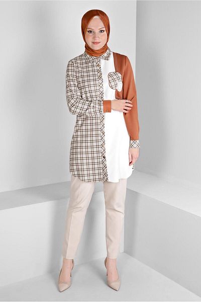 Alvina PLAID PATTERNED TWO COLOR TUNIC 43396