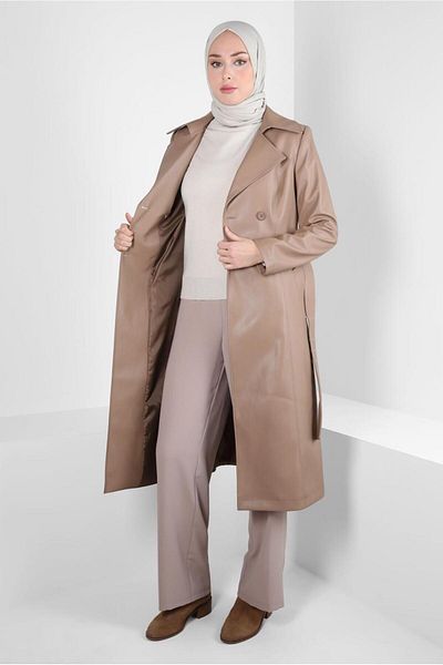 Alvina BELTED FUNNY LEATHER TRENCH COAT 10692