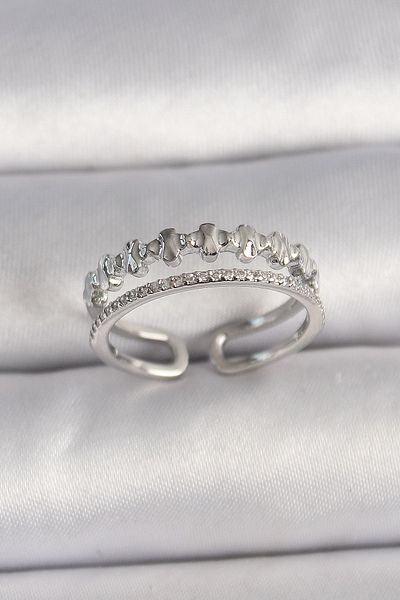Skygo Brass Silver Color Zircon Stone Detailed Adjustable Women's Ring - Tj-Byk3572
