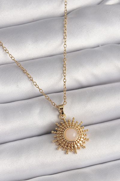Skygo 316L Steel Gold Color Chain White Enamel Sun Model Women's Necklace - Tj-Bko9720