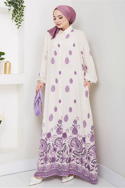 TRENDTESETTÜR Purple Patterned Women Dress t 1888