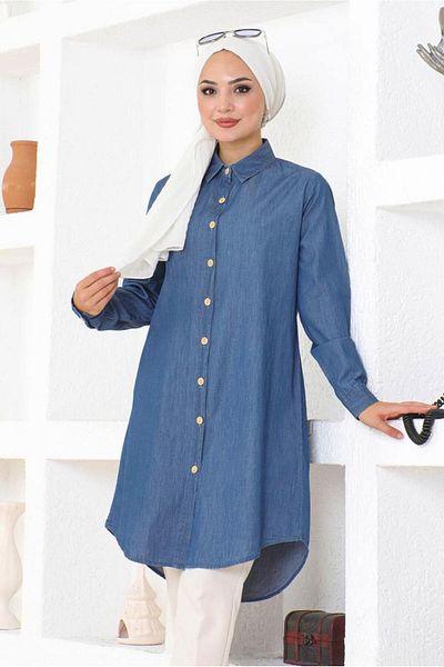 TRENDTESETTÜR ΓΥΝΑΙΚΕΙΟ ΜΠΛΕ ΤΕΝΙΝΟ ΠΟΥΚΑΜΙΣΟ TUNIC T 6539