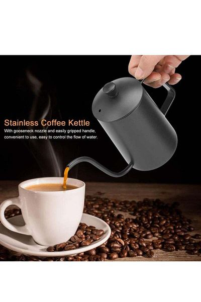 COOYA Stainless Steel Coffee Pot, 600ml Teflon Coated, Goose Neck Design, With Thermometer, For Home Use