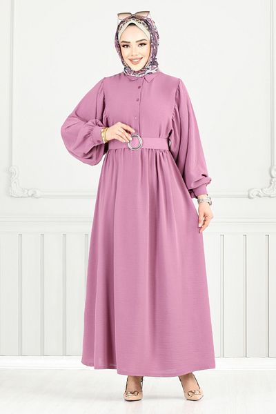 ModaMerve Φόρεμα Aerobin με μισό κουμπί 3071HBS932-M Dusty Rose