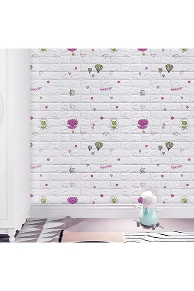 Flippy Σετ 10 πλακιδίων ταπετσαρίας 3D, Flippy, 70 x 77 cm, 3 mm, πολυαιθυλένιο, τύπου τούβλου με μπαλόνια, 5,3 τ.μ., λευκό