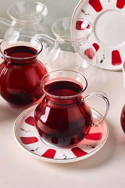 Perotti Filiz 12 Piece 6-Person Glass Tea Cup Set with Handles 210 ml